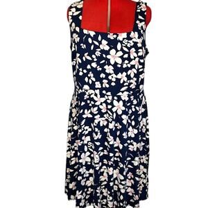 Fortune + Ivy 2X Navy and Pink Floral Tank Knee‎ Length Lattice back NWT